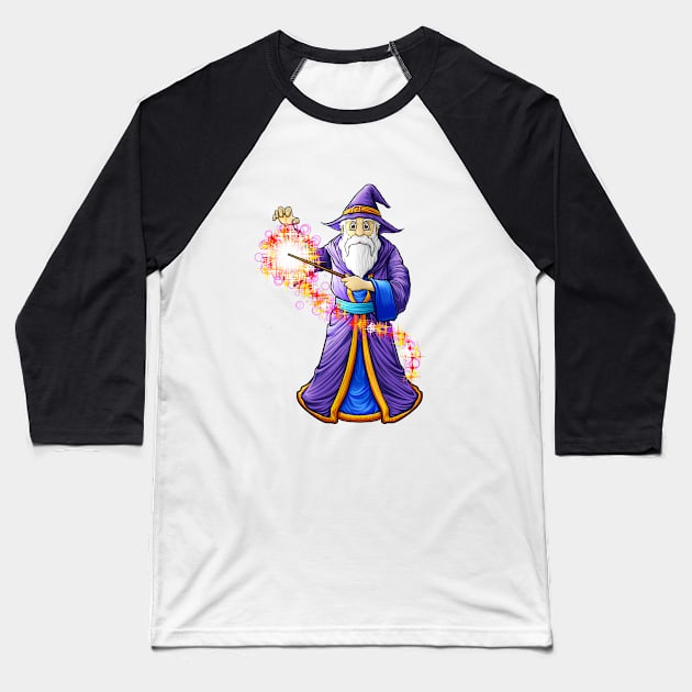 Wizard Casting A Magic Spell Baseball T-Shirt by fizzyllama